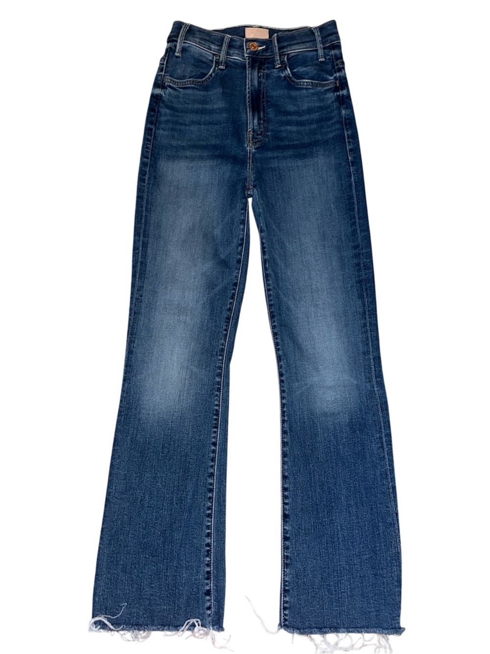 MOTHER Hustler Ankle Fray Healing Jar Jeans Size 24 High Rise Flare Raw Hem